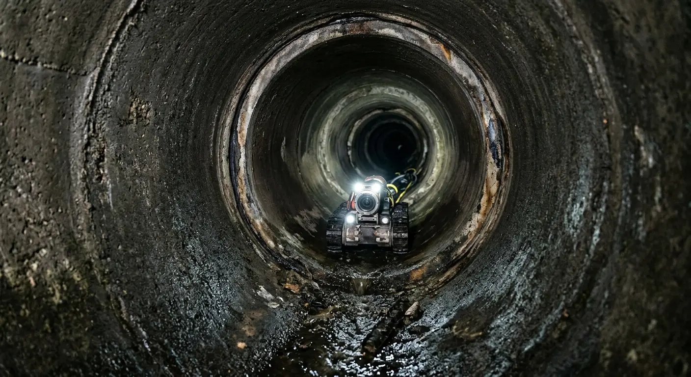 Robotic sewer camera inspecting pipe interior for Drain Snake Service in Phelps